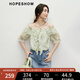 紅袖甜美碎花雪紡襯衫2025夏季新款女裝【花間捕夢】荷葉邊一字肩上衣 佩斯里綠花3655 M