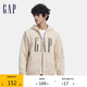 GAP男女裝秋季款印花字母logo抓絨連帽衛(wèi)衣休閑外套660128