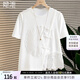 她池圓領(lǐng)T恤2025夏裝新款女裝設(shè)計(jì)感蕾絲拼接短袖寬松款上衣