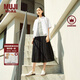 無印良品（MUJI）女式 強(qiáng)捻 抽褶裙 長(zhǎng)半身裙女裙子女裝格子裙25年夏季BE1VEC5S 黑色 XL （165/74A）