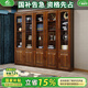 小木窩實(shí)木書柜 胡桃木書柜玻璃門收納儲物櫥架落地柜中式書房置物書架 三門書柜 組裝