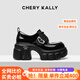 CHERY KALLY【邢菲同款】厚底深口單鞋女2025年春季百搭增高鞋真皮小皮鞋女士 松露黑 37 (235mm)