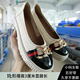 小碼女鞋313233復(fù)古英倫風(fēng)懶人樂福鞋拼色平底鞋圓頭女單鞋34碼 杏色【增高3cm】 34