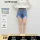 紅袖100%棉做舊毛邊牛仔褲2025夏季新款女裝破洞開叉A字顯瘦百搭短褲 牛仔藍(lán)071 L