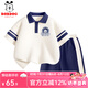 巴布豆男童套裝2025夏季新款兒童POLO短袖兩件套活力撞色學(xué)院風(fēng)透氣夏裝 米拼藏藍(lán) 藍(lán)圈巴布X_3 140
