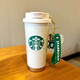星巴克（Starbucks）杯子大容量不銹鋼雙飲口保溫杯咖啡杯車載杯隨行杯禮物 白色女神+小熊掛墜