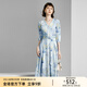 顏域時(shí)尚印花氣質(zhì)連衣裙女秋季2024新款優(yōu)雅中長(cháng)款七分袖V領(lǐng)裙子 藍花 M/38
