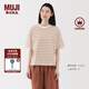 無(wú)印良品（MUJI）女式 條紋 圓領(lǐng)短袖T恤 上衣打底衫女款內(nèi)搭女裝女士 煙熏橙色條紋 M (160/84A)