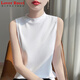 LOVER RUCCI春夏100%純棉半高領(lǐng)無(wú)袖T恤女純色柔軟小內搭外穿吊帶背心打底衫 純白色 M 90-105斤