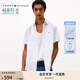TOMMY HILFIGER【輕松感】25夏季男純棉府綢休閑純色條紋中性簡約短袖襯衣襯衫男 【條紋府綢】白藍條紋0A4 M （推薦：135-150斤）