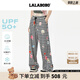 LALABOBO【防曬】闊腿褲千鳥格蝴蝶氣質(zhì)2025夏新款寬松休閑褲LBEB-WXZC13 黑色 常規(guī) S
