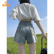 派吉鯊毛邊闊腿牛仔短褲女夏季薄款2025新款高腰顯瘦設(shè)計(jì)感小眾a字熱褲A 藍(lán)色 L 【建議105-115斤】