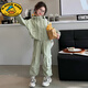 G.DUCKKIDS女童工裝褲秋裝套裝2025新款洋氣中大兒童時髦休閑女孩運動兩件套 綠色 23款工裝風套裝 150 建議145身高