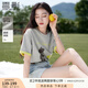 香影【小熊奇遇T】灰色短袖t恤女夏2025新款寬松落肩撞色刺繡上衣 熔巖灰色 M 160/84A/95-110斤