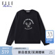 ELLE ACTIVE圓領(lǐng)衛(wèi)衣女25秋季新款字母刺繡網(wǎng)球風(fēng)寬松上衣減齡百搭顯瘦套頭衫 藏青色 M