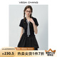 VEGA CHANG黑色連衣裙女2025新款夏學院風格紋領(lǐng)帶小個子收腰顯瘦小黑裙 優(yōu)雅黑 M