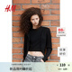 H&M女裝毛針織衫夏季休閑寬松長袖圓領(lǐng)打底衫短開衫1226261 黑色 155/80