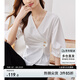尚都比拉設(shè)計(jì)感襯衫夏裝女裝V領(lǐng)時(shí)尚修身襯衣褶皺顯瘦小眾上衣 白色 XL 