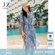 玖姿·安娜蔻海鹽之夏氣質法式印花桑蠶絲連衣裙女2025夏季新款 花紋藍色 M 