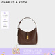 CHARLES&KEITH純色大容量hobo腋下包托特包包女包生日禮物七夕禮物CK2-20782328 Dark Brown深棕色 M