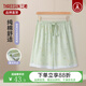 三槍睡褲女夏100%純棉2025薄款甜美可愛蕾絲邊短褲寬松女士全棉家居褲 星空綠-水柔棉 XL (170) 【推薦120-140斤】