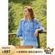 EIN藍(lán)調(diào)星語 EIN言浪漫印花蕾絲花邊燈籠袖文藝上衣女2025夏新款 寶藍(lán) M