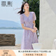 香影紫色碎花裙連衣裙女2025夏裝新款氣質(zhì)通勤中長法式v領(lǐng)雪紡裙 淺紫 M 160/84A/95-110斤