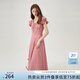 范思藍恩紅白格子約會連衣裙女2024夏季新款遮肉飛飛袖裙子12344 紅白格 M
