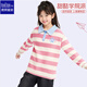 唐獅（TonLion） 女童長(cháng)袖T恤千層格POLO領(lǐng)條紋上衣中大童學(xué)院風(fēng)潮 杏粉 150