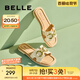 百麗（Belle）休閑一字拖女商場同款方頭平底拖鞋A9Y1DBT4 米白 37 (235mm)