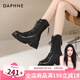 達(dá)芙妮（DAPHNE）官方 厚底馬丁靴女2025新款秋季黑色短靴女英倫風(fēng)小個子靴子女靴 百搭黑【主圖厚底V口-6.5cm】 39