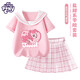 小馬寶莉女童套裝夏季兒童夏裝女孩學(xué)院風(fēng)短袖短裙兩件套 粉 160