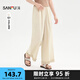 三福休閑褲2025夏季花邊褲腳松緊腰頭荷葉邊褲子女裝500867 淺卡其 M