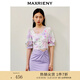 MAXRIENY【浪漫當夏】夢幻浪漫紫花卉套裝夏V領(lǐng)雪紡衫甜美上衣女 紫花 S 01