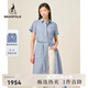 beanpole【新品】濱波 2025春夏女士朝陽格系帶短袖襯衫型連衣裙 藍(lán)色 M 165/88A