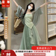 蕓蕁裙子女夏季2025新款禪意風(fēng)套裝女夏季新款新中式防曬開衫吊帶背心 綠色禪意風(fēng)夏季三件套 L 建議110-125斤