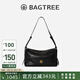 BAGTREE【明星同款】包包樹奶盒包植鞣皮新輕奢單肩斜挎Hobo女包七夕禮物 檀黑色-中號【磁吸拉鏈款】 高級小眾