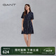 GANT/甘特女士翻領(lǐng)中長裙簡約復(fù)古襯衫裙字母印花收腰系帶連衣裙 433夜藍色 M (36)