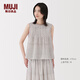 無印良品（MUJI）女式雕版印染無袖罩衫上衣女款背心坎肩女裝25年夏季純棉 灰色圖案 S （155/80A）