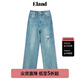 ELAND衣戀淺藍(lán)色破洞牛仔褲女闊腿直筒褲長(zhǎng)褲子2024夏季新款 淺牛仔色(56)L/Indigo M