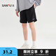 三福2025夏季男士壓花凈色短褲 休閑寬松橡筋腰褲子498643 黑色 L