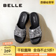 百麗（Belle）厚底拖鞋女商場同款時(shí)尚亮片休閑拖鞋B3U1DBT4 灰色 36 (230mm)
