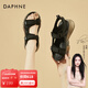 達芙妮（DAPHNE）軟底運動涼鞋女2025新款夏季彩虹厚底黑色魔術(shù)貼百搭羅馬沙灘鞋 黑色 跟高6厘米 37 標準碼