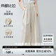尚都比拉夏季立體感疊褶側(cè)縫口袋寬松系帶九分褲闊腿休閑褲女 燕麥色 L 