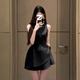 GARNUO黑色無(wú)袖背心連衣裙女夏季小個(gè)子高級感禮服裙收腰顯瘦花苞裙短裙 黑色 S 【101-110斤】