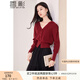 香影法式酒紅色v領(lǐng)針織開衫女2025春秋新款氣質(zhì)收腰外穿毛衣外套 紅色 S