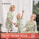 babylove親子裝家居套裝夏季薄款竹棉山茶母女母子短袖短褲居家兩件套睡衣