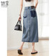 她享牛仔半身裙女高腰顯瘦撞色刺繡設計感A字裙中長(cháng)裙T143B1340