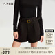 AMII2024冬新款通勤干練帥氣配腰帶休閑褲短褲女小個(gè)子直筒褲子 黑色 160/68A/M