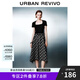 UR2025夏季新款女裝休閑拼接格紋腰帶短袖連衣裙UWJ750048 黑色格子 L